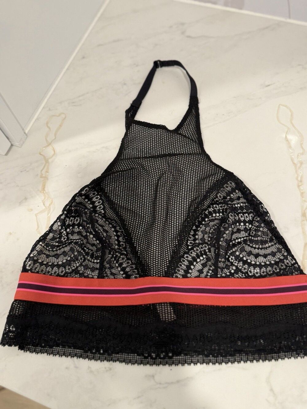 Victoria’s Secret Black High-Neck Bralette Pink & Red Band Lg NWT